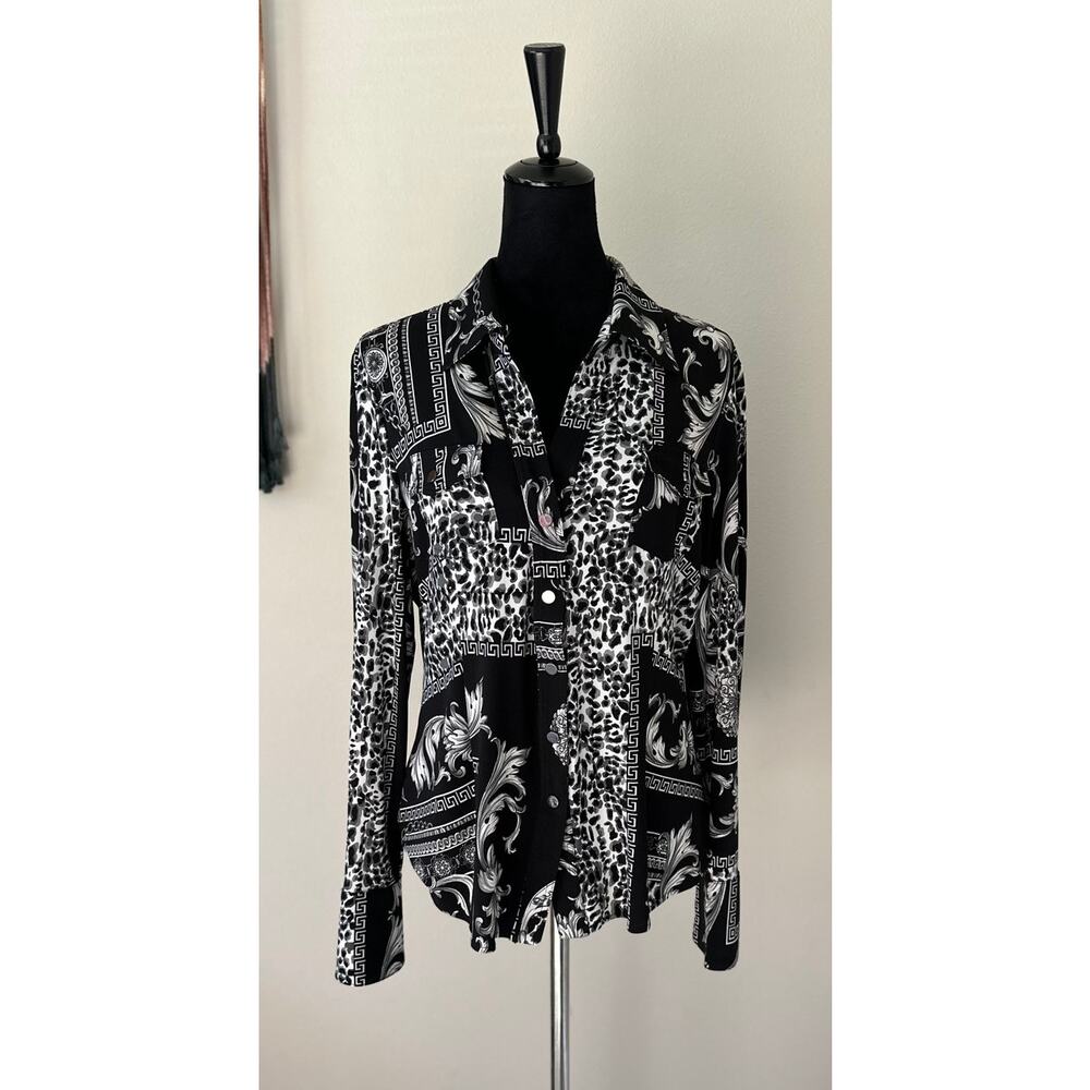 CACHE Vintage Leopard Baroque Print Snap Button Blouse Size L